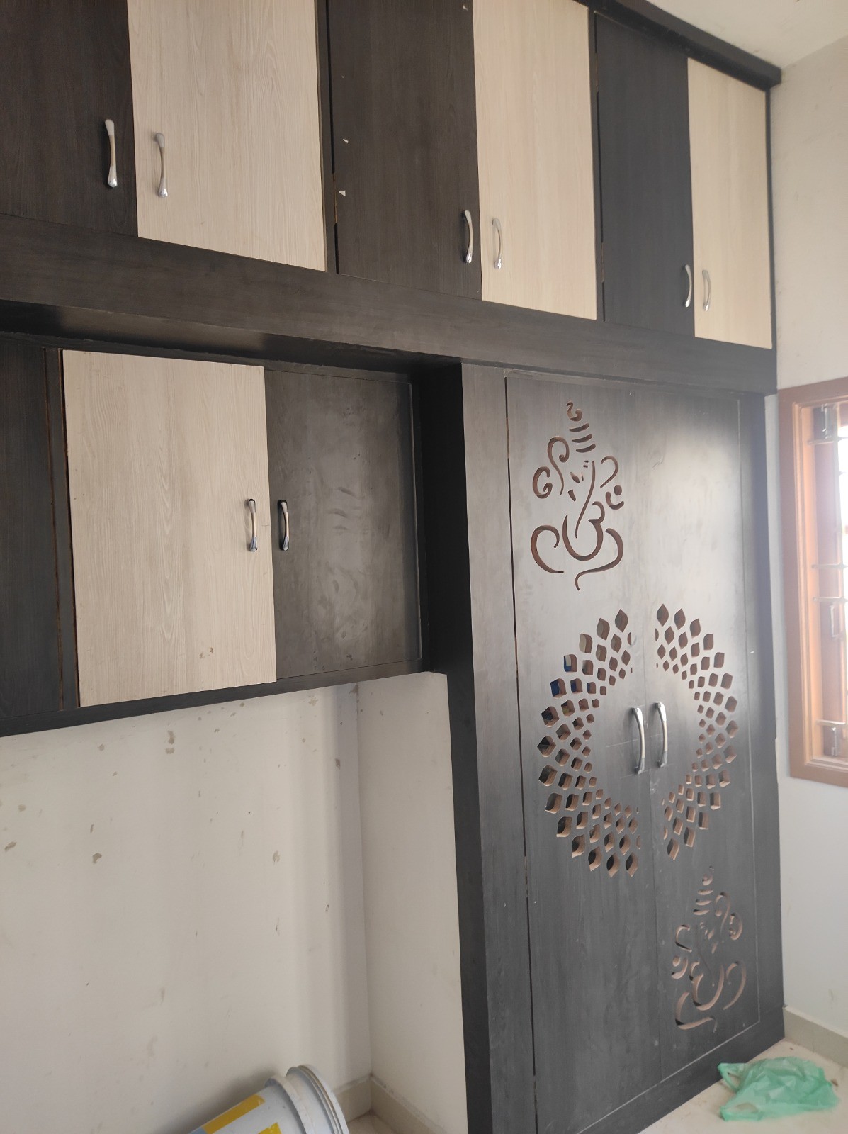 Pooja Wardrobe with CNC Laser-Cut Ganesha Motif